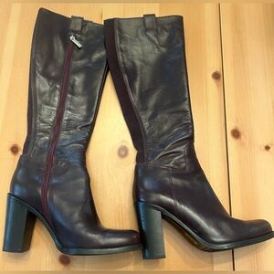 LK Bennett  REAL Leather Wine Brown Zip Up Classic Boots Knee Length Size 38